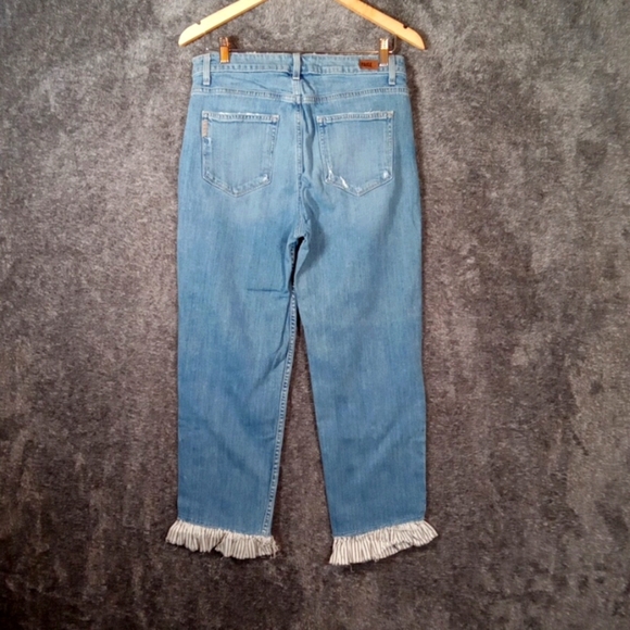 Paige High Rise Sarah Straight Fringe Hem Distressed Womens Jeans Size 30 - Picture 3 of 10